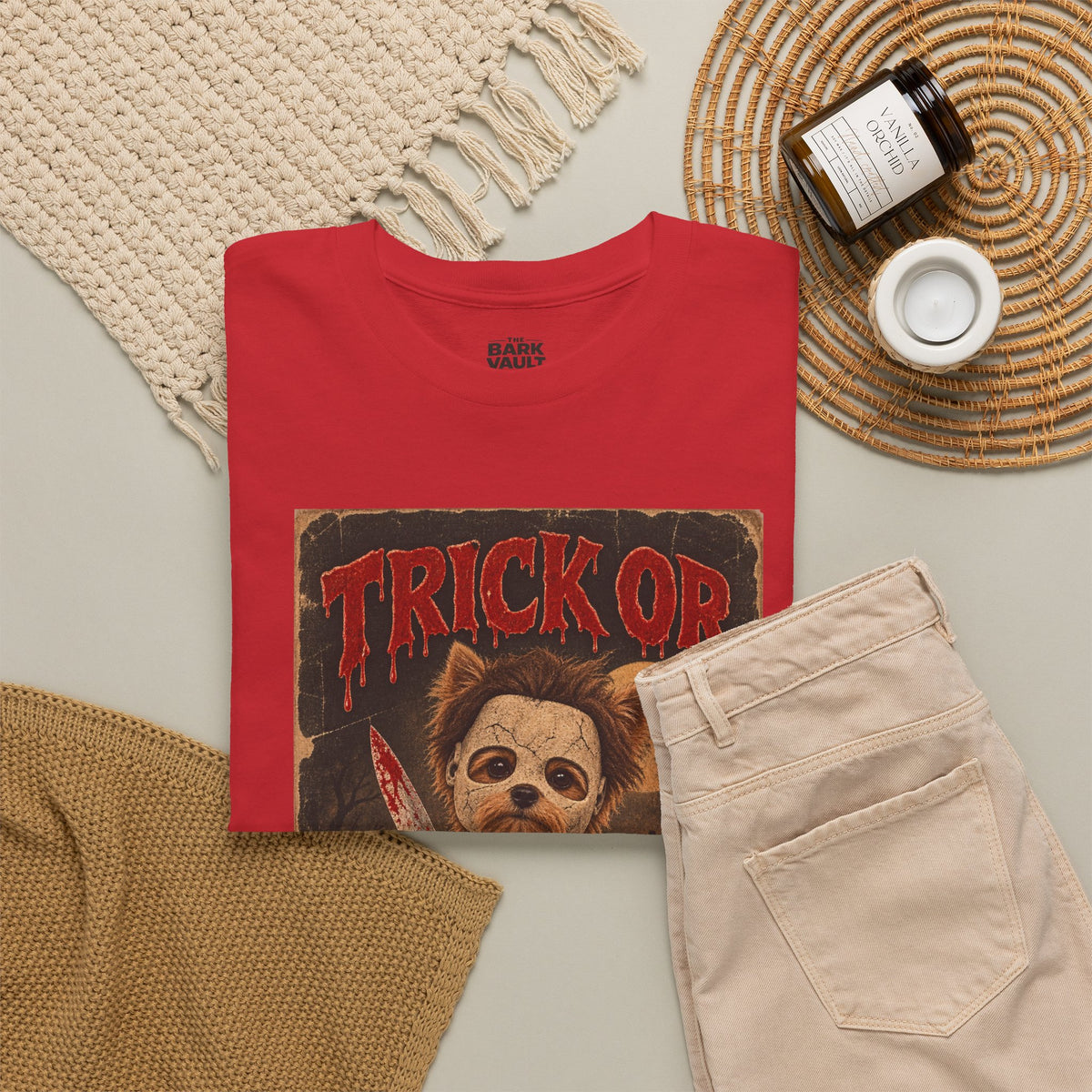 Trick or Treat? Vintage Horror Halloween Shirt – Creepy Dog Costume T-Shirt