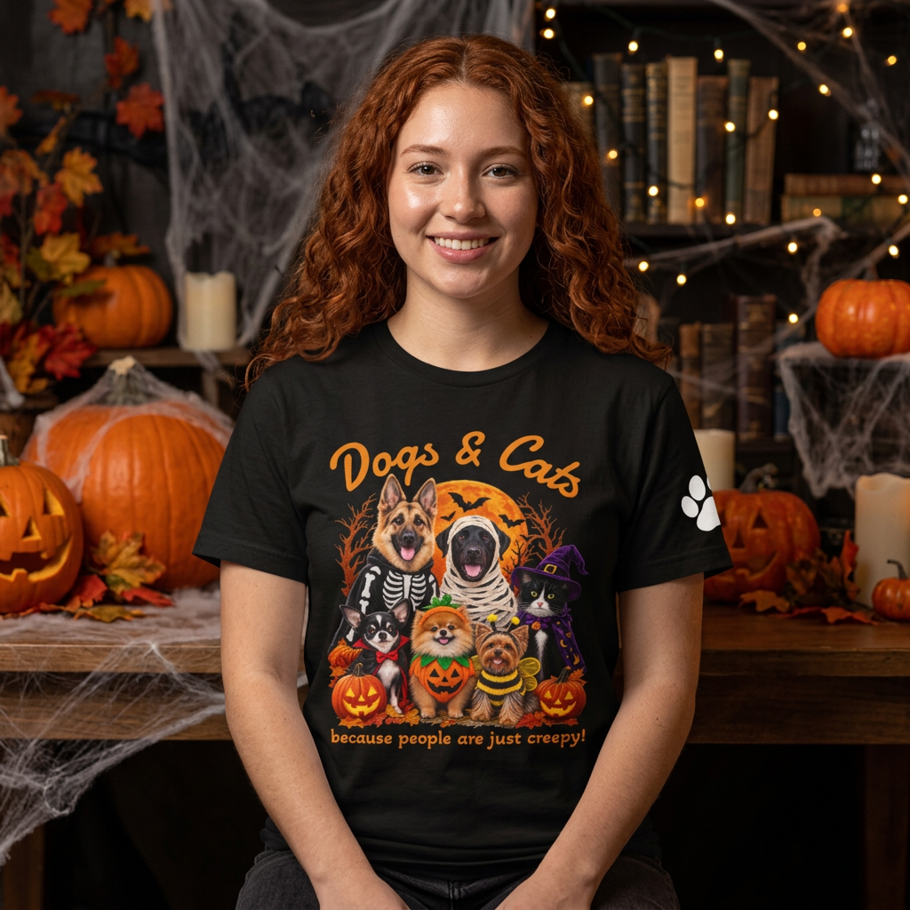 Dogs & Cats Halloween Shirt – Spooky Pet Lover T-Shirt, Funny Halloween Dog & Cat Tee