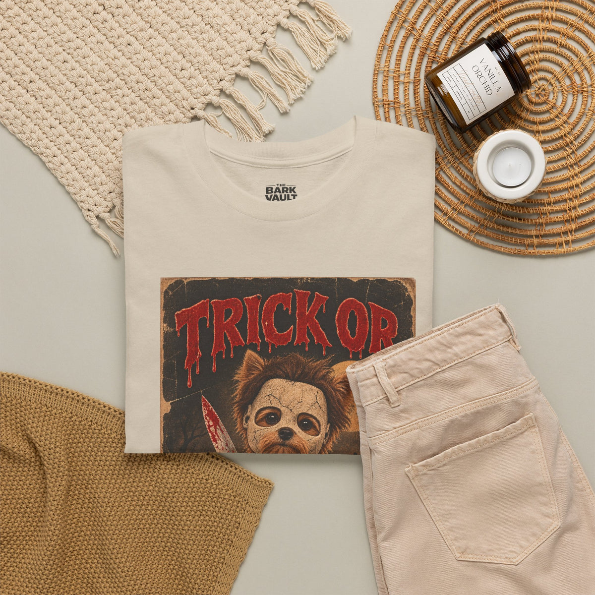 Trick or Treat? Vintage Horror Halloween Shirt – Creepy Dog Costume T-Shirt