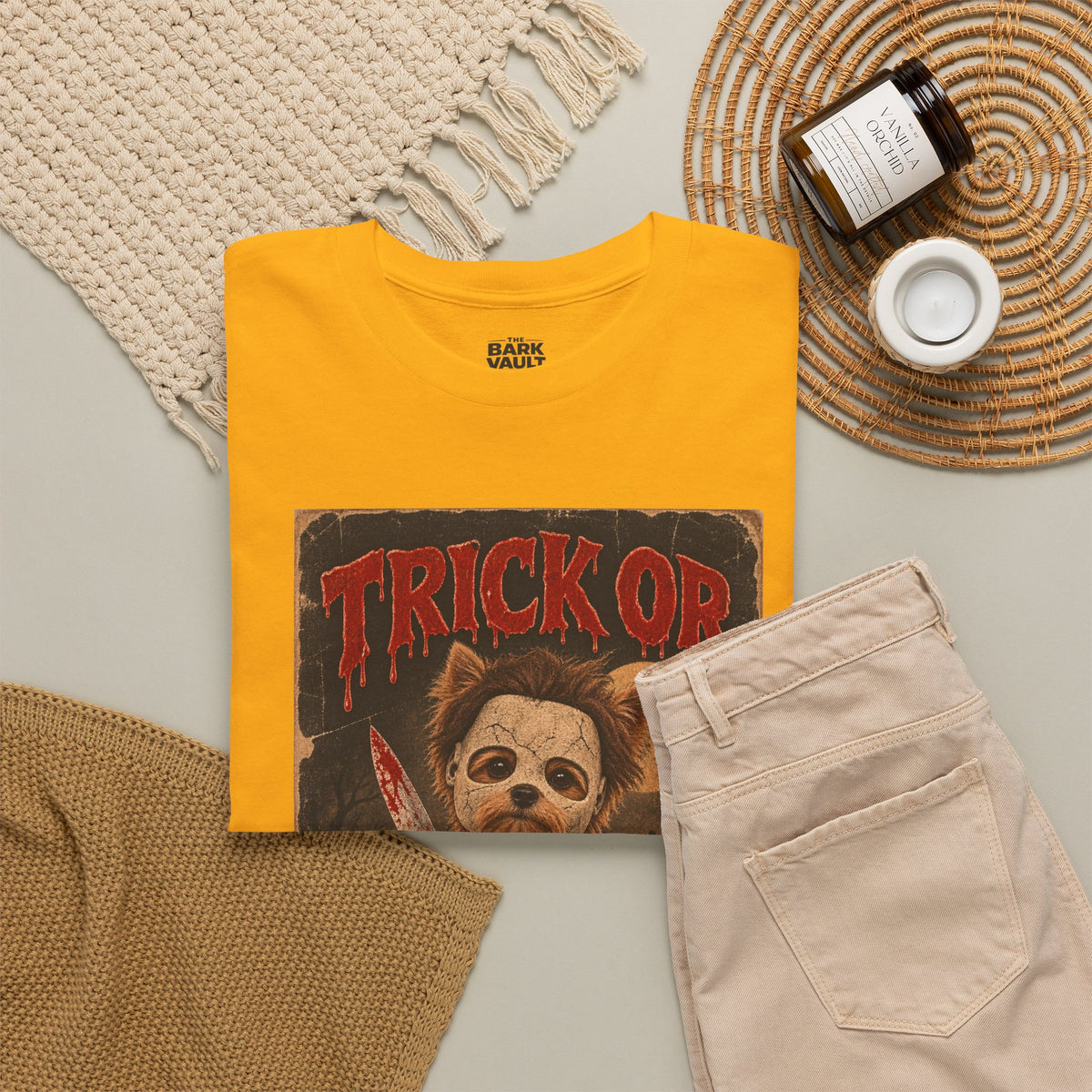 Trick or Treat? Vintage Horror Halloween Shirt – Creepy Dog Costume T-Shirt