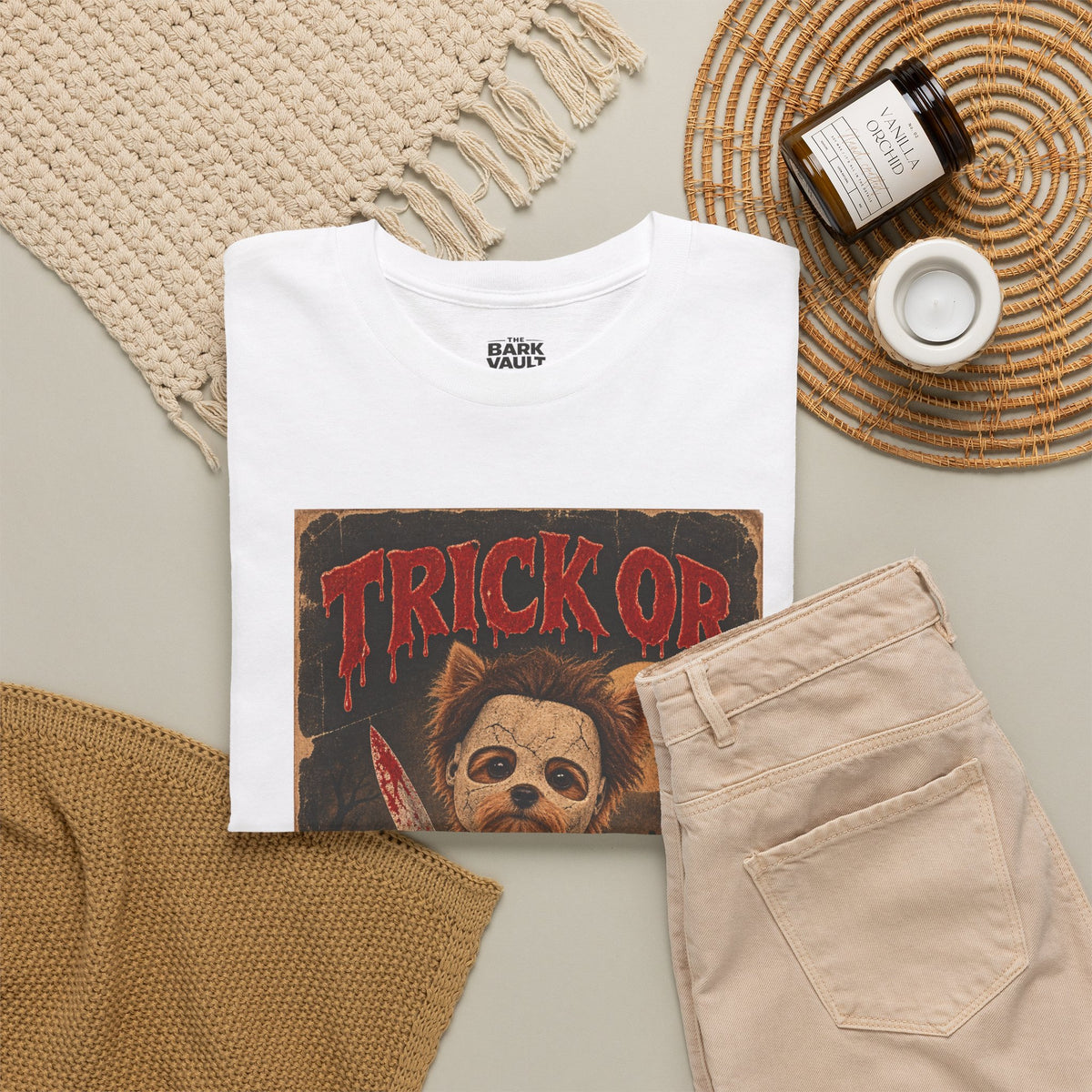 Trick or Treat? Vintage Horror Halloween Shirt – Creepy Dog Costume T-Shirt